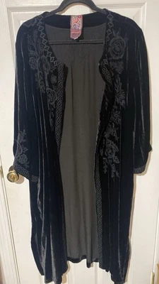 Johnny Was Black Velvet Embroidered Kimono Coat Jacket Long Size: XXL - Image 1 of 4