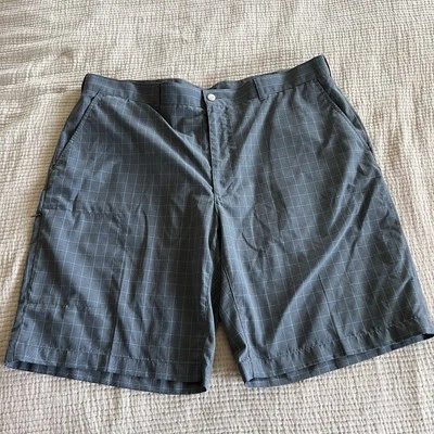 Shorts de golfe masculino Grand Slam 40 cinza azul xadrez bolsos com zíper desempenho quadriculado - Imagem 1 de 4