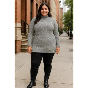 Suéter túnica tejido con cable cuello falso azul marino antiguo para mujer talla XXL gris jaspeado - Imagen 1 de 11