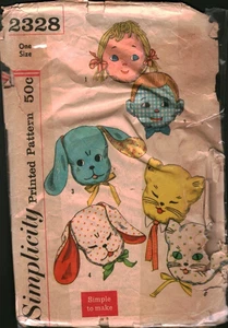2328 Vintage Simplicity Sewing Pattern Stuffed Animal Pillows Dog Cat Boy Girl - Picture 1 of 2