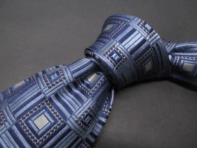 Canali蓝色丝绸领带带几何图案蓝色和灰色意大利CC18 — 第 1/4 张图片