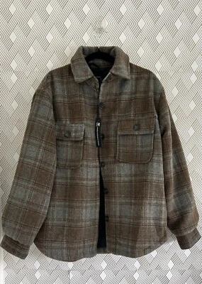 NWT Womens Yoki Brown & Grey Plaid Shirt Jacket Size Large - Image 1 of 4