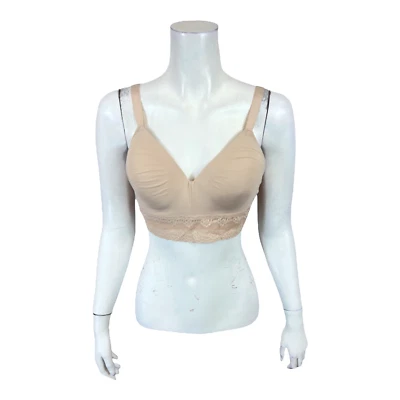 Sujetador Breezies Sin Costuras Línea Larga Contorno Sin Alambres con Banda de Encaje Natural Talla 36B Foto 1 de 2