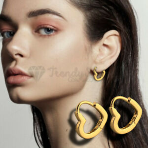 14K Gold Plated Asymmetrical Heart Hoop Stud 13MM 925 Sterling Silver Earrings