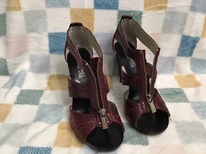 Michael Michael Kors Heels Womens 6.5M Berkley Open Toe Gladiator Burgundy AO12F - Picture 1 of 8