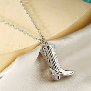 Silver Cowboy Boot Pendant Necklace–Western Country Jewelry, Cowgirl Cowboy Boot - Picture 1 of 2