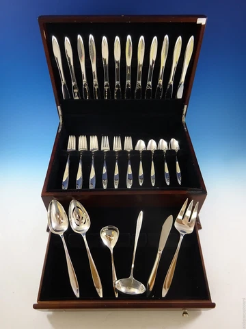 Esprit by Gorham Sterling Silver Flatware Set 12 Service 54 PC Midcentury Modern Cover