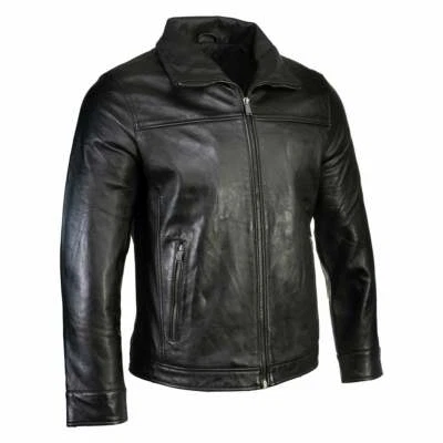 Boston Harbour 1898 Men's Black New Zealand Lamb Leather Fashion Car Coat Jacket - Image 1 of 4
