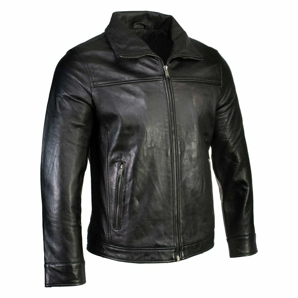 Boston Harbour 1898 Men's Black New Zealand Lamb Leather Fashion Car Coat Jacket - Image 1 of 4