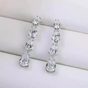 3CT Pear Cut Lab-Created Diamond Women Drop Dangle Earring 14k White Gold Plated - Picture 1 of 7
