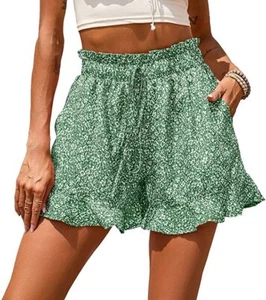 Women's Summer Drawstring High Waist Floral Print Ruffled Loose Fit Boho Shorts - Picture 1 of 14