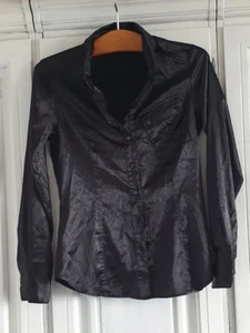 Bluse OPUS M 38 schwarz Satin schräg aufgesetzte Brusttasche ausgefallen sexy - Bild 1 von 10