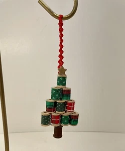 Handmade Christmas Ornament Wooden Thread Spool Christmas Tree w/Star - Picture 1 of 7