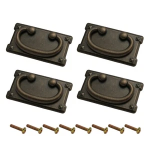 4PCS Antique Bronze Drawer Ring Pull Handles Shabby Chic Drop Ring Pull Handles - Picture 1 of 8