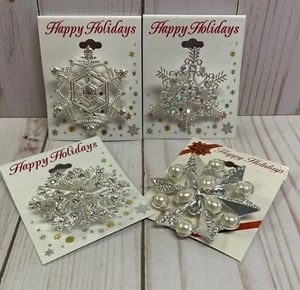 Snowflake Christmas Silver Tone Simulated Crystal Assorted 2" Pin Brooch NEW - Picture 1 of 6