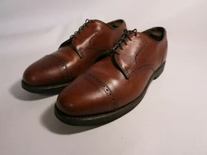Allen Edmonds 10 B Benton Brown Leather Brogued Cap Toe Derbies USA Orthotic  - Picture 1 of 8