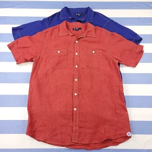 Daniel Cremieux Shirt Bundle Mens Large Red Blue Linen Short Sleeve Resort Beach - Picture 1 of 13