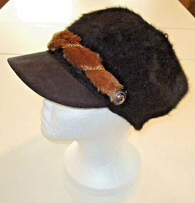 Women's Black & Brown Velvet & Faux Fur Brimmed Hat with Gold Accents - NWOT - Image 1 of 4
