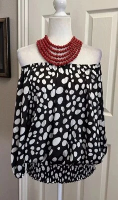 NWT Spense Women Blouse Polka Dot Top Silky Sz L, MSRP: $58.00 - Image 1 of 4