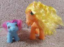 Two 1983-87 Hasbro My Little Pony G1 AppleJack Baby Shaggy Yellow & Purple Hair