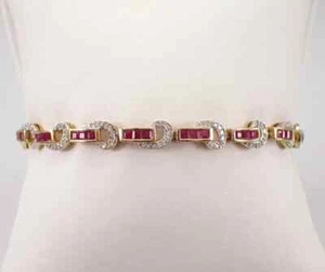 2.80Ct Princess Cut Lab-Created Red Ruby Tennis Bracelet 925 Sterling Sliver - Picture 1 of 6