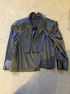 Armani Silk Cropped Coat/ Blouse, Grey TG 40. Uk 12. With Buttons And Neck Tie - Picture 1 of 12