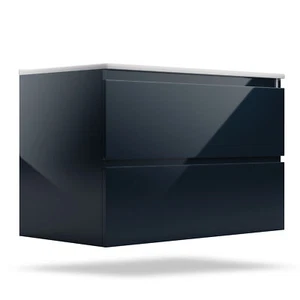 Waschtisch mit Unterschrank 80 cm Aufsatz Waschbecken Badezimmerschrank Schwarz - Bild 1 von 11