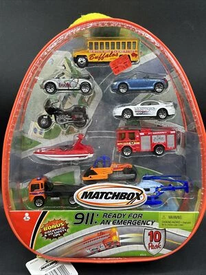 2001 Matchbox 10 Pack 911 READY FOR AN EMERGENCY Backpack mustang beetle SEALED - Image 1 of 4