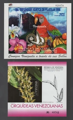 Venezuela: Lote de 5 hojas de recuerdo diferentes orquídeas, como nuevas Nh VZ2572 Foto 1 de 2