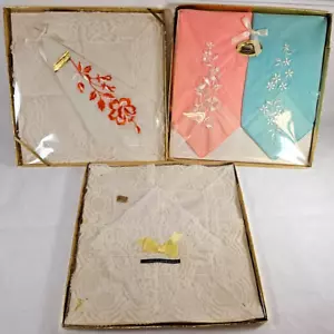 VTG New Ladies Hankies Lot of 5 Lace Designer Handkerchiefs Embroidered Bow MCM - Picture 1 of 8