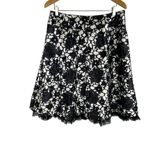 Talbots SZ 14 Black White Floral Classic Chic FairyCore Skirt Sequin Applique - Picture 1 of 12