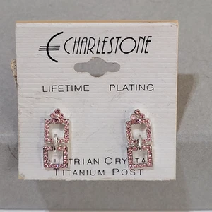 Vintage Ohrstecker Charlestone silberfarben rosa österreichischer Kristall Titan - Bild 1 von 9
