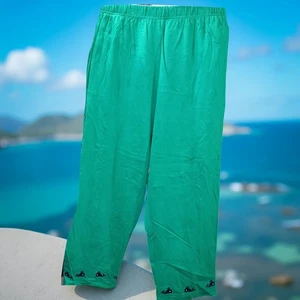Quacker Factory Women's Medium Green Embroidered Whale Pants With Pockets - Picture 1 of 4