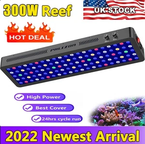 Phlizon 300W Dimmable Full Spectrum Aquarium LED Light Coral Reef Fish Tank Lamp - Picture 1 of 12