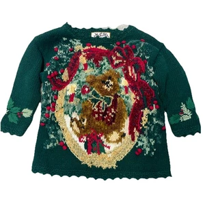 Vtg Heirloom Collectibles Christmas Sweater Girls 6X Teddy Bear Embroidered Y2K - Picture 1 of 7