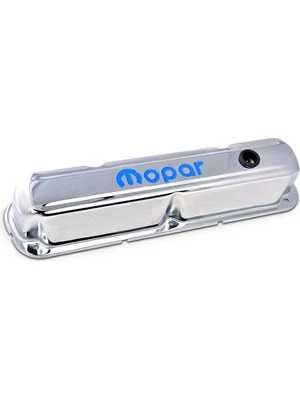 Proform Valve Cover Tall Baffled Breather Hole Mopar Logo Chrome (440-905) - Image 1 of 4
