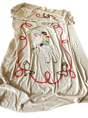 Colcha vintage temática de vaquero occidental de chenilla doble/tamaño completo rodeo algunos defectos Foto 1 de 4