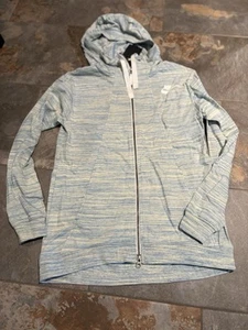 Felpa Nike con cappuccio donna grande blu e panna logo finto collo full zip - Foto 1 di 5