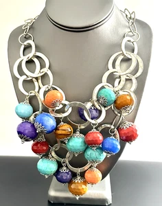 R J Graziano Necklace Signed RJG Bib Necklace Colorfu Quite a Statement Pc ! #67 - Picture 1 of 9