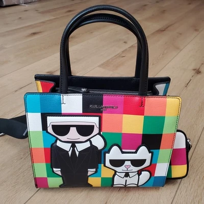 Karl Lagerfeld Paris Maybelle Satchel Crossbody Rainbow Squares Coin Purse NEW - Image 1 of 4