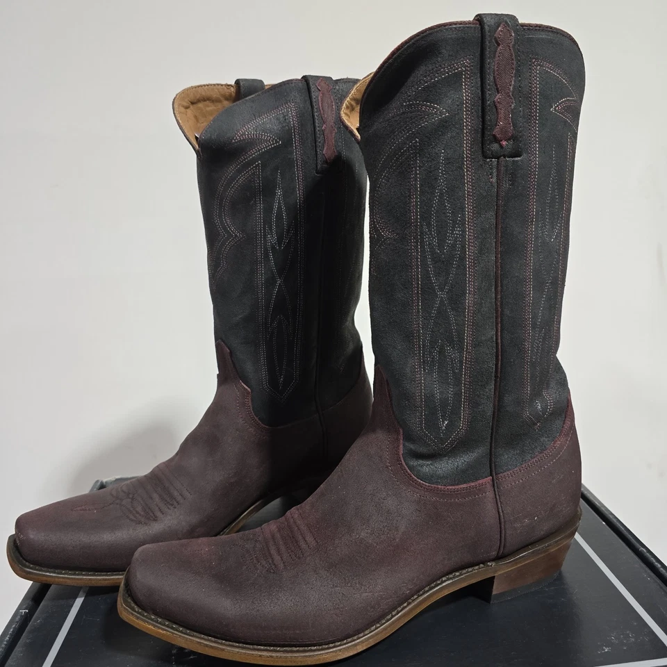 Lucchese Men's Brazos Western Boot. Wine Suede/Black Cowhide. 11 EE. M3433.74 - Photo 1/4