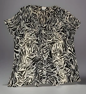Jaclyn Smith Women’s XL Extra Large Blouse Ruffle Short Sleeve Zebra Print Lined - Picture 1 of 6