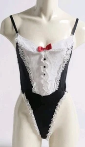 Vtg 80's HW Black/White Nylon Tuxedo Teddy Lingerie Sexy Bunny Bodysuit! L USA - Picture 1 of 4