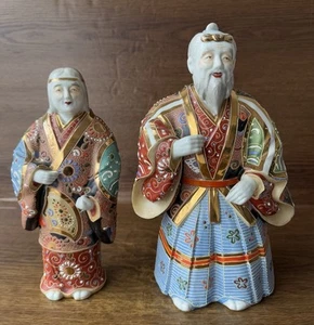 Kutani Moriage Samurai porcellana giapponese figure uomo e donna - Foto 1 di 6