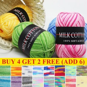 50g Mixed Job Lot Colourful DK Knitting Crochet Milk Soft Baby Cotton Wool Yarn - Picture 1 of 39