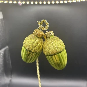 2 Ornamenti Natalizi Ghianda Vetro Vecchio Stile Verde Oro 2 Pollici Vintage - Foto 1 di 4