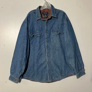 Camicia shacket denim foderata flanella 100% cotone vintage anni 90 Eddie Bauer uomo XL - Foto 1 di 8