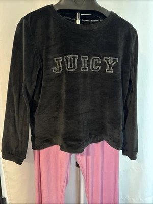 Juicy Couture Rhinestone Sleepwear 2 Piece Set Velour Black Pink WOMENS MEDIUM - Image 1 of 4