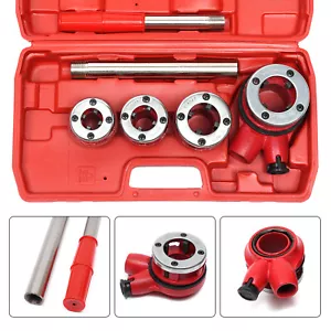 PIPE THREADER RATCHET TYPE WITH 4 DIES AND PIPE CUTTER PLUMBING HAND TOOLS SET - Picture 1 of 12