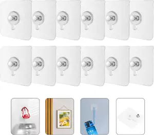 12PCS Picture Hooks, Self-Adhesive Sticky Hooks for Hanging Pictures, Adhesive H - Picture 1 of 12